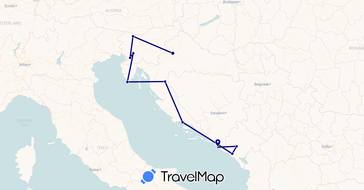 TravelMap itinerary: driving in Croatia, Montenegro, Slovenia (Europe)